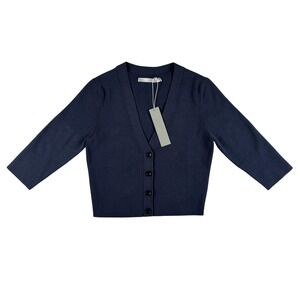 One Grey Day Cardigan Sweater Womens Small Blue V Neck Button Knit 3/4 Sleeve